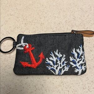 Vera Bradley Embroidered Anchor Keychain ID Pouch